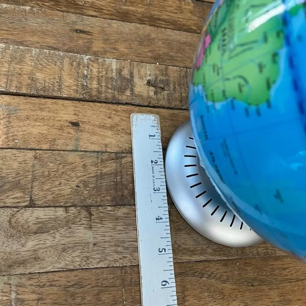 Light Up World Globe 9 in Silver Plastic Base Battery Operated